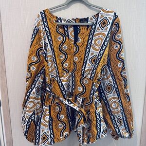 D’IYANU African Print Peplum Blouse w/ Belt